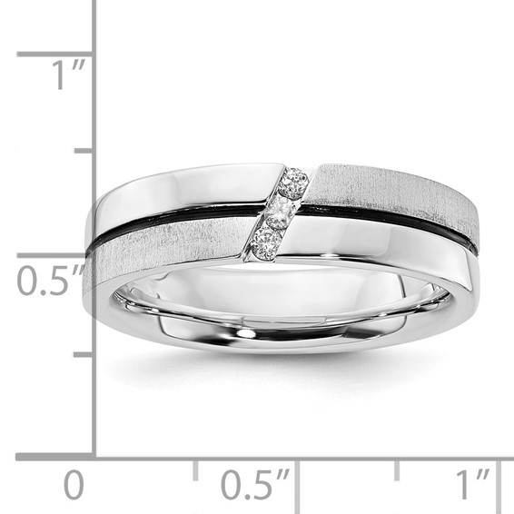Sterling Silver & Black IP-plated Polished & Brushed Diamond Band