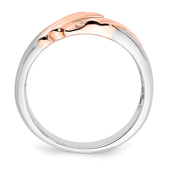 14K White & Rose Gold Polished & Brushed Ruby & Diamond Men's Ring