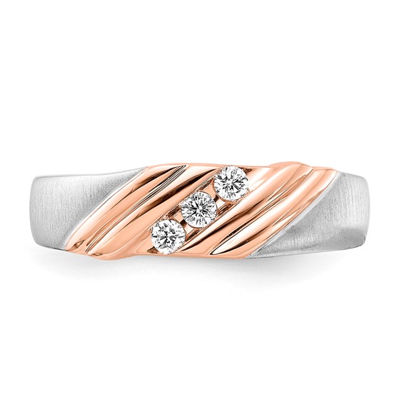 14K White & Rose Gold Polished & Brushed Ruby & Diamond Men's Ring