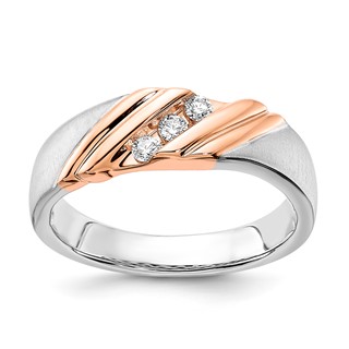 14K White & Rose Gold Polished & Brushed Ruby & Diamond Men's Ring