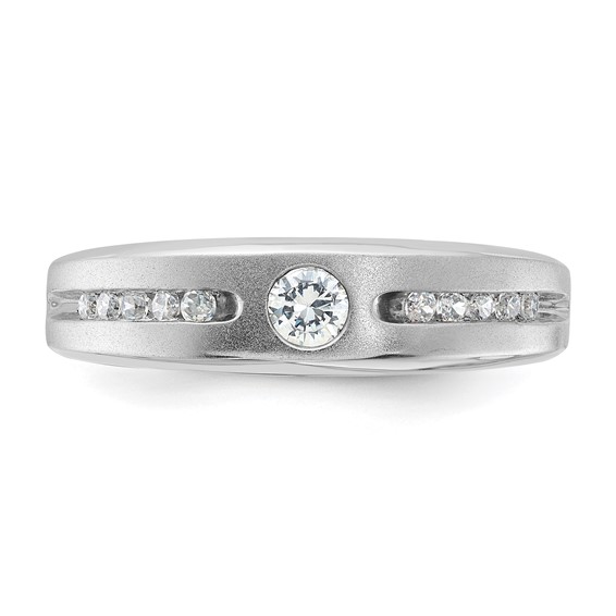 Sterling Silver Polished & Satin CZ Men's Wedding Band