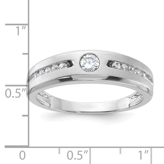 Sterling Silver Polished & Satin CZ Men's Wedding Band