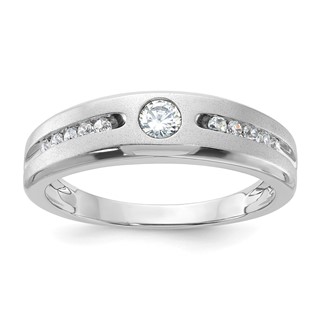 Sterling Silver Polished & Satin CZ Men's Wedding Band