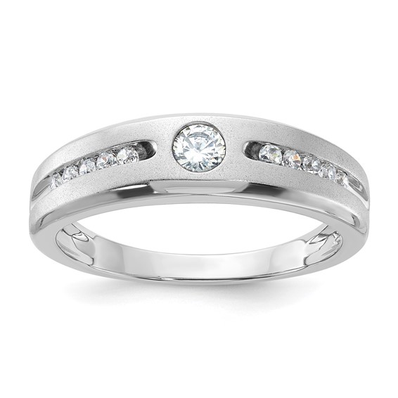 Sterling Silver Polished & Satin CZ Men's Wedding Band