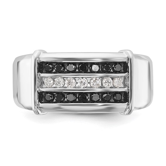 Sterling Silver Black and White Diamond Mens Band