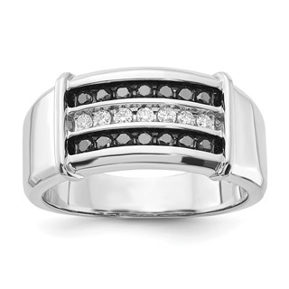 Sterling Silver Black and White Diamond Mens Band