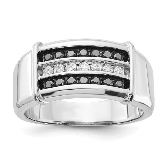 Sterling Silver Black and White Diamond Mens Band