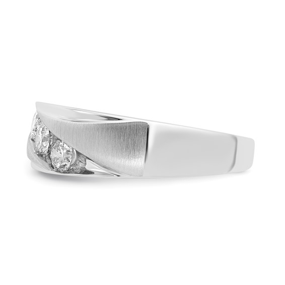 10kw Polished & Satin Curved Triple Diamond Mens Wedding Band