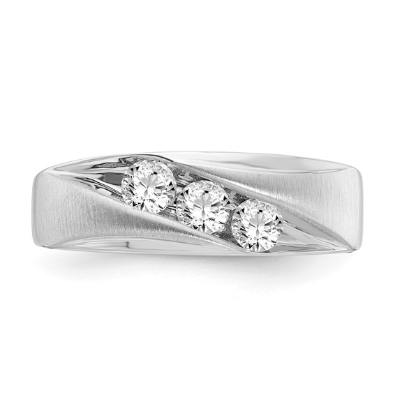 10kw Polished & Satin Curved Triple Diamond Mens Wedding Band