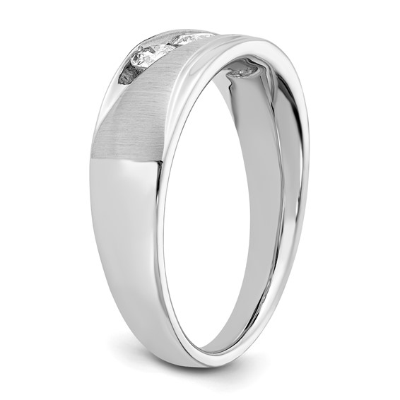 10kw Polished & Satin Curved Triple Diamond Mens Wedding Band