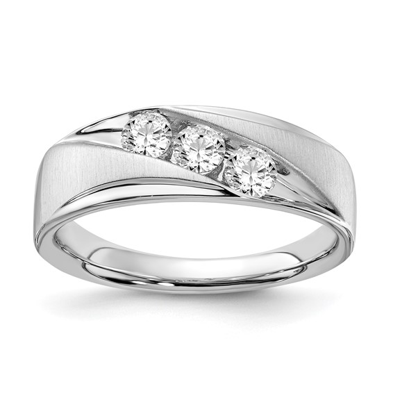 10kw Polished & Satin Curved Triple Diamond Mens Wedding Band