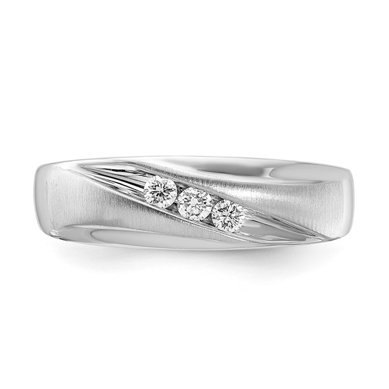 10k White Gold Polished & Satin Curved Diamond Men's Wedding Band
