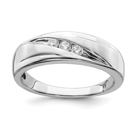 10k White Gold Polished & Satin Curved Diamond Men's Wedding Band