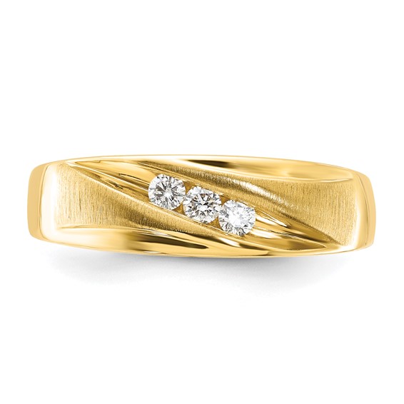 Two Hearts Brand,10ky Polished & Satin Curved Diamond Men's Wedding Band