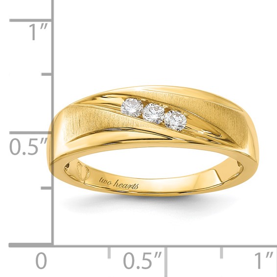Two Hearts Brand,10ky Polished & Satin Curved Diamond Men's Wedding Band