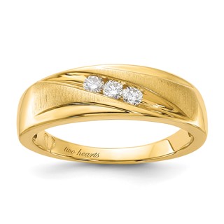 Two Hearts Brand,10ky Polished & Satin Curved Diamond Men's Wedding Band