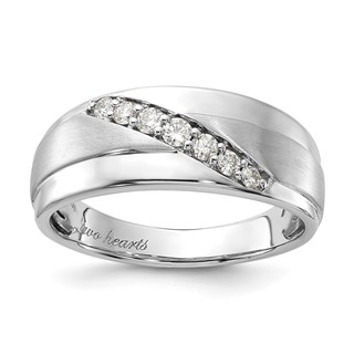 10k White Gold Polished & Satin Diamond Men's Ring
