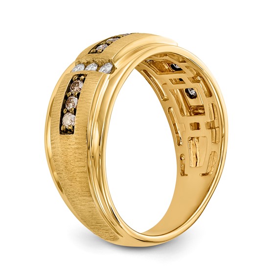 10k Polished & Satin White & Brown Diamond Men's Ring