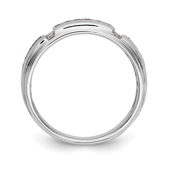 10k White Gold Polished & Satin White & Brown Diamond Men's Ring