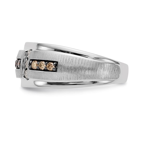 10k White Gold Polished & Satin White & Brown Diamond Men's Ring