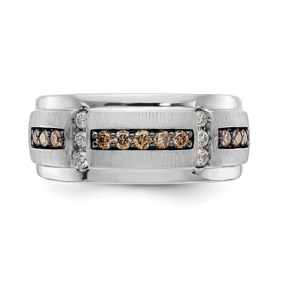 10k White Gold Polished & Satin White & Brown Diamond Men's Ring