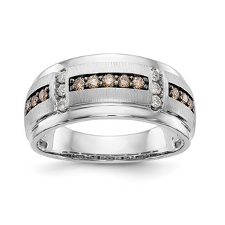 10k White Gold Polished & Satin White & Brown Diamond Men's Ring