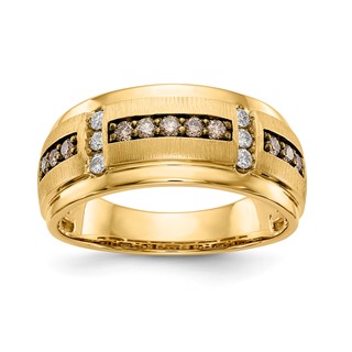 10k Polished & Satin White & Brown Diamond Men's Ring