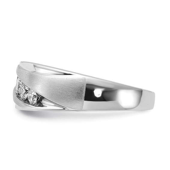 10k White Gold Polished & Satin Curved Men's Diamond Ring