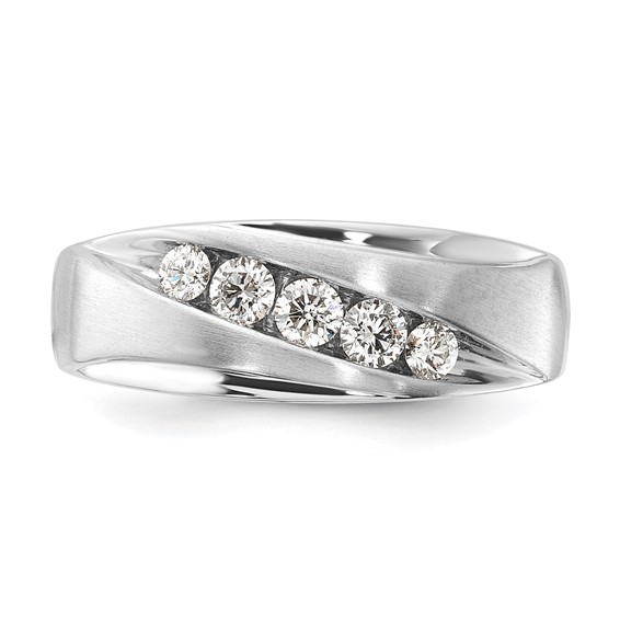 10k White Gold Polished & Satin Curved Men's Diamond Ring