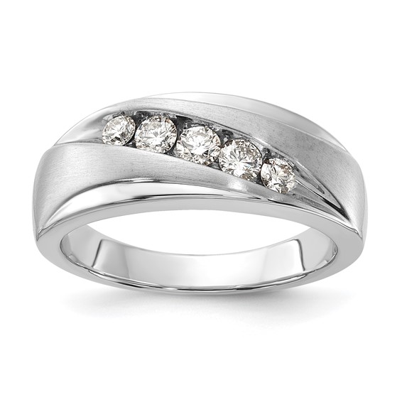 10k White Gold Polished & Satin Curved Men's Diamond Ring