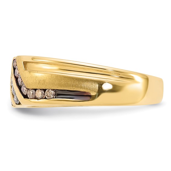 10k Yellow Gold White and Brown Diamonds, Satin & Black Enamel Ring