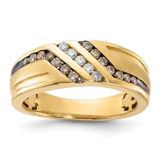 10k Yellow Gold White and Brown Diamonds, Satin & Black Enamel Ring