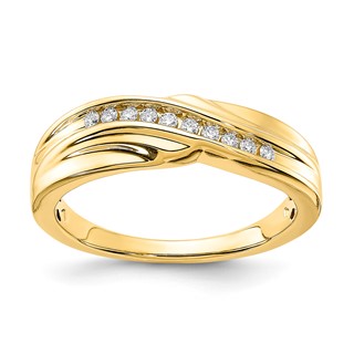 10k Yellow Gold Polished Curved Diamond Men's Ring
