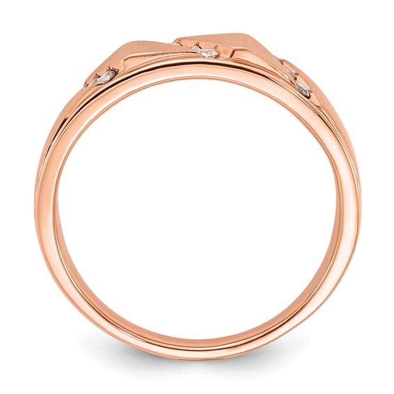 10k Rose Gold Polished & Satin White & Brown Diamond Mens Ring