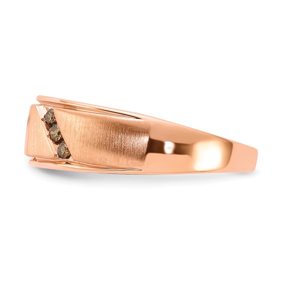 10k Rose Gold Polished & Satin White & Brown Diamond Mens Ring