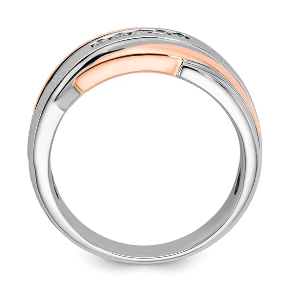 10K Two-tone Polished & Brushed Diamond Ring