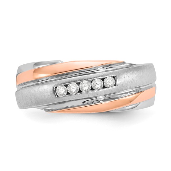 10K Two-tone Polished & Brushed Diamond Ring
