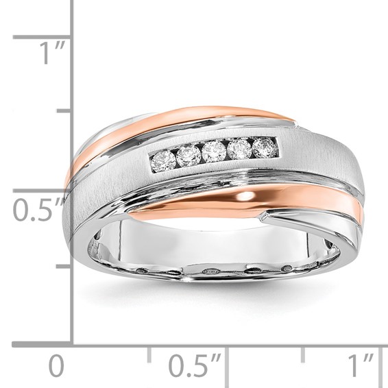 10K Two-tone Polished & Brushed Diamond Ring