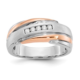 10K Two-tone Polished & Brushed Diamond Ring