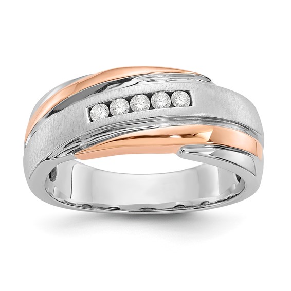 10K Two-tone Polished & Brushed Diamond Ring