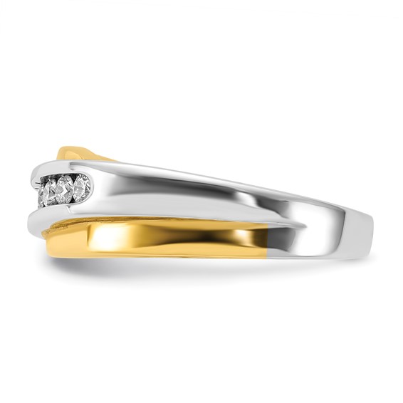 10k White Gold & Gold-tone Polished & Curved Diamond Men's Ring