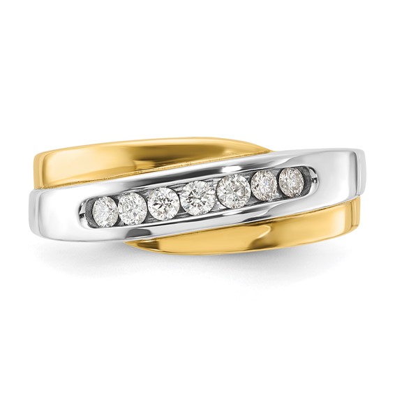 10k White Gold & Gold-tone Polished & Curved Diamond Men's Ring