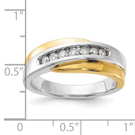 10k White Gold & Gold-tone Polished & Curved Diamond Men's Ring