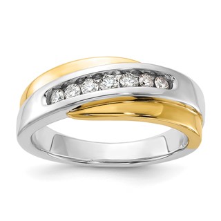 10k White Gold & Gold-tone Polished & Curved Diamond Men's Ring