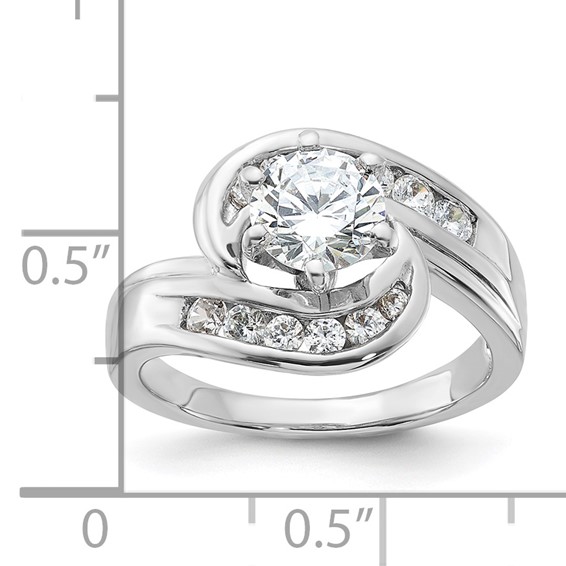 Sterling Silver Rhodium-plated Polished Diamonore CZ Bypass Ring