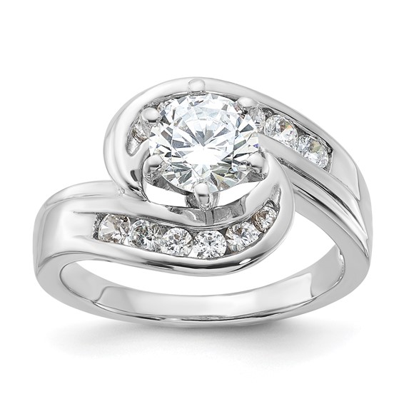 Sterling Silver Rhodium-plated Polished Diamonore CZ Bypass Ring