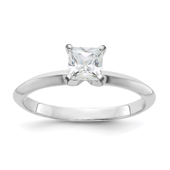 Sterling Silver Rhodium-plated 4.75mm Princess Cut Diamonore CZ Ring
