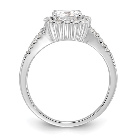 Sterling Silver Rhodium-plated Diamonore Asscher-cut Halo Ring