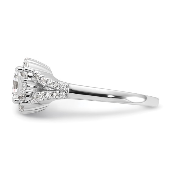 Sterling Silver Rhodium-plated Diamonore Asscher-cut Halo Ring