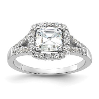 Sterling Silver Rhodium-plated Diamonore Asscher-cut Halo Ring